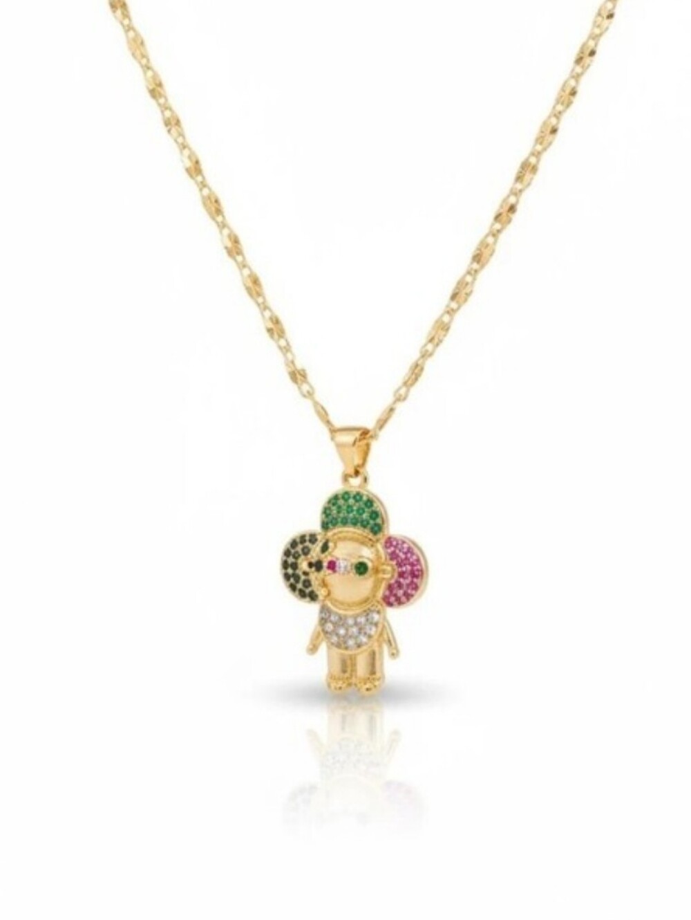 Multicolor LV Vivi Crystal Pendant On 18" Gold Plated Necklace